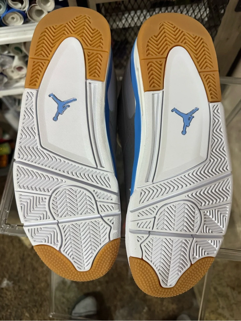 Jordan mens White and University Blue High-Top Sneakers